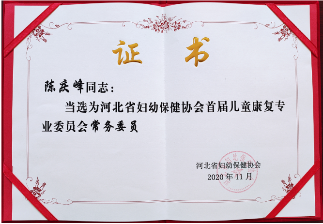 喜报：热烈祝贺冀之翼儿童村陈庆峰同志当选儿童康复专业委员会常务委员
